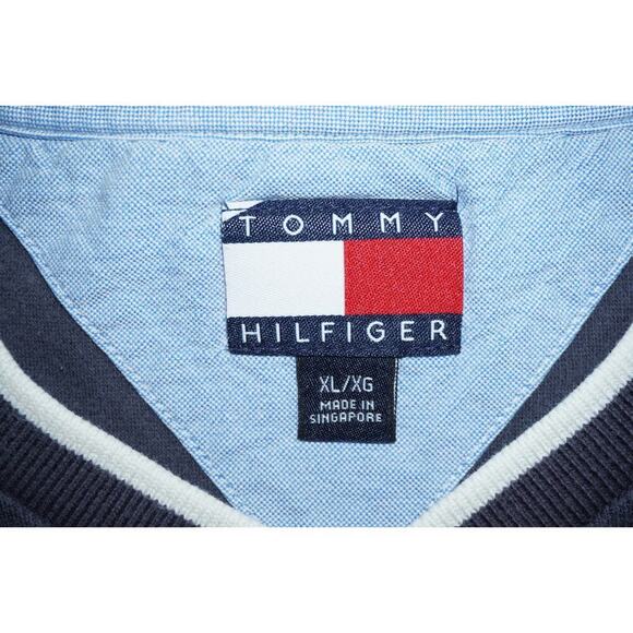 Vintage Tommy Hilfiger V-Neck T-Shirt Charcoal Gray Logo Tee Men’s Size XL - Picture 2 of 3